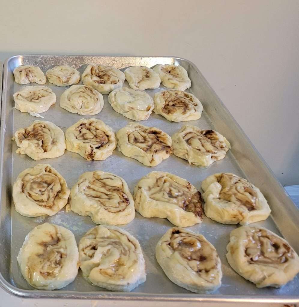 cinnamon rolls rolled up before baking