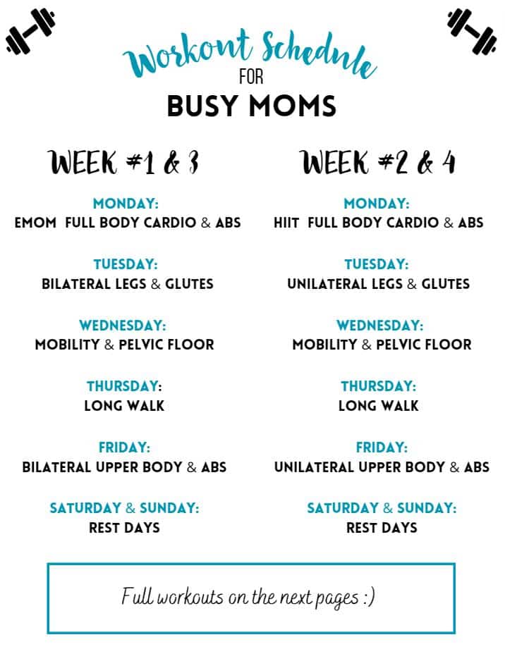 workout schedule for busy moms